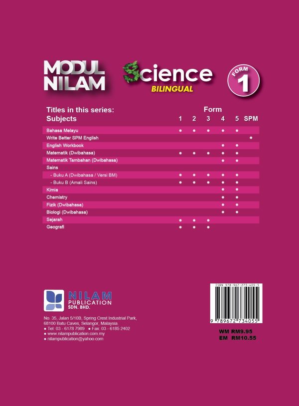 Modul Nilam 21st Century T&L Science F1 Book A Bilingual 2022 For Sale