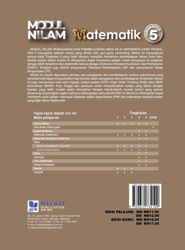 Modul Nilam P&P Abad Ke-21 Matematik Tingkatan 5 Dwibahasa 2020 For Discount